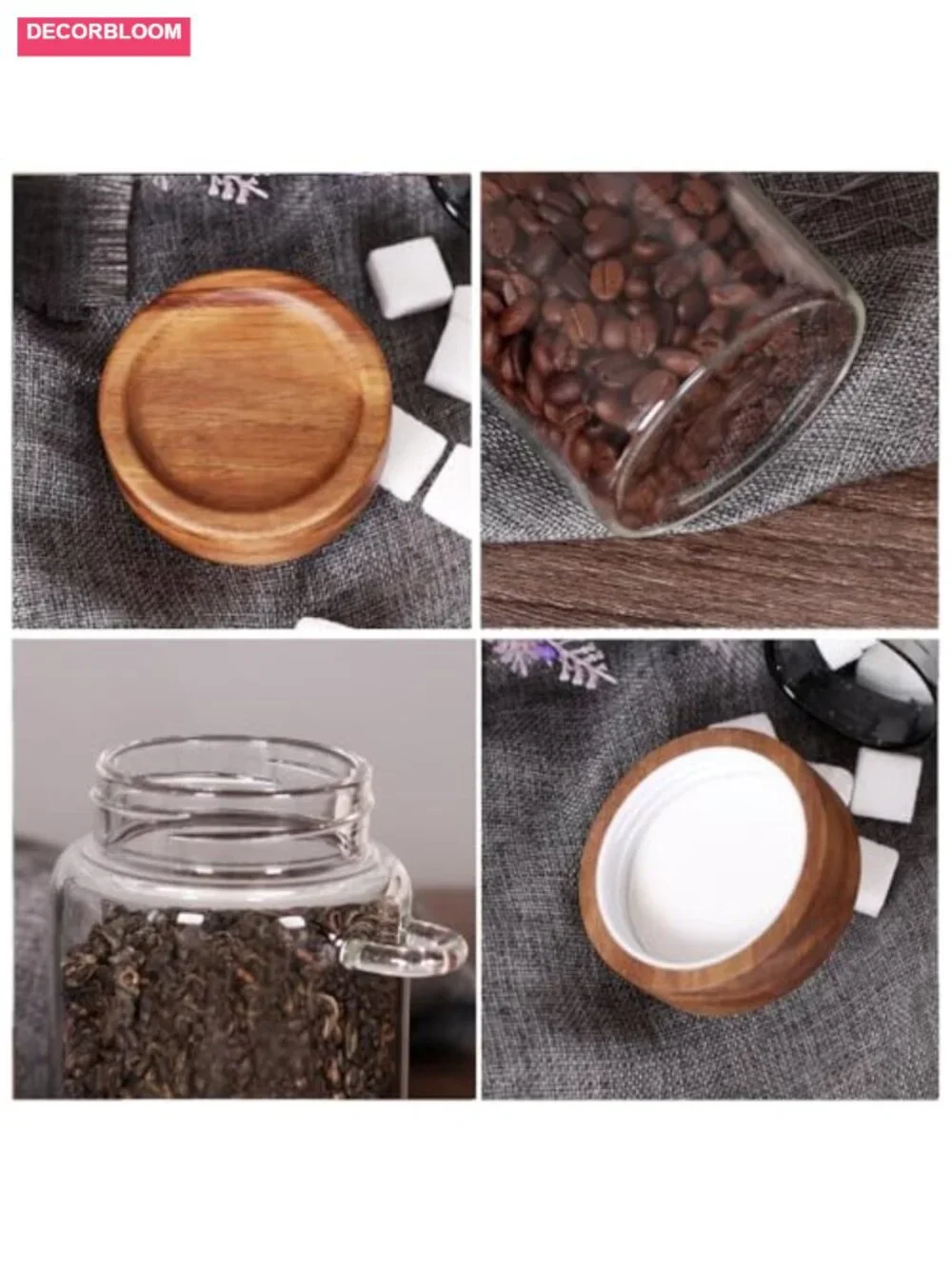 Loose Leaf Tea Storage Canister Set of 4 16oz Glass Jars with Wooden Lids &